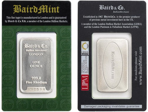 Rhodium bullion is now available!